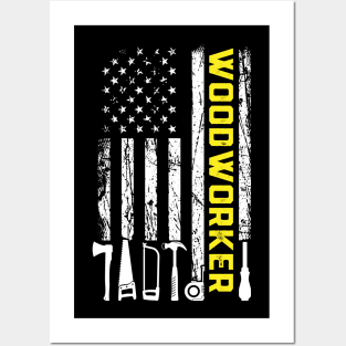 American Flag Woodworker carpenter Posters and Art